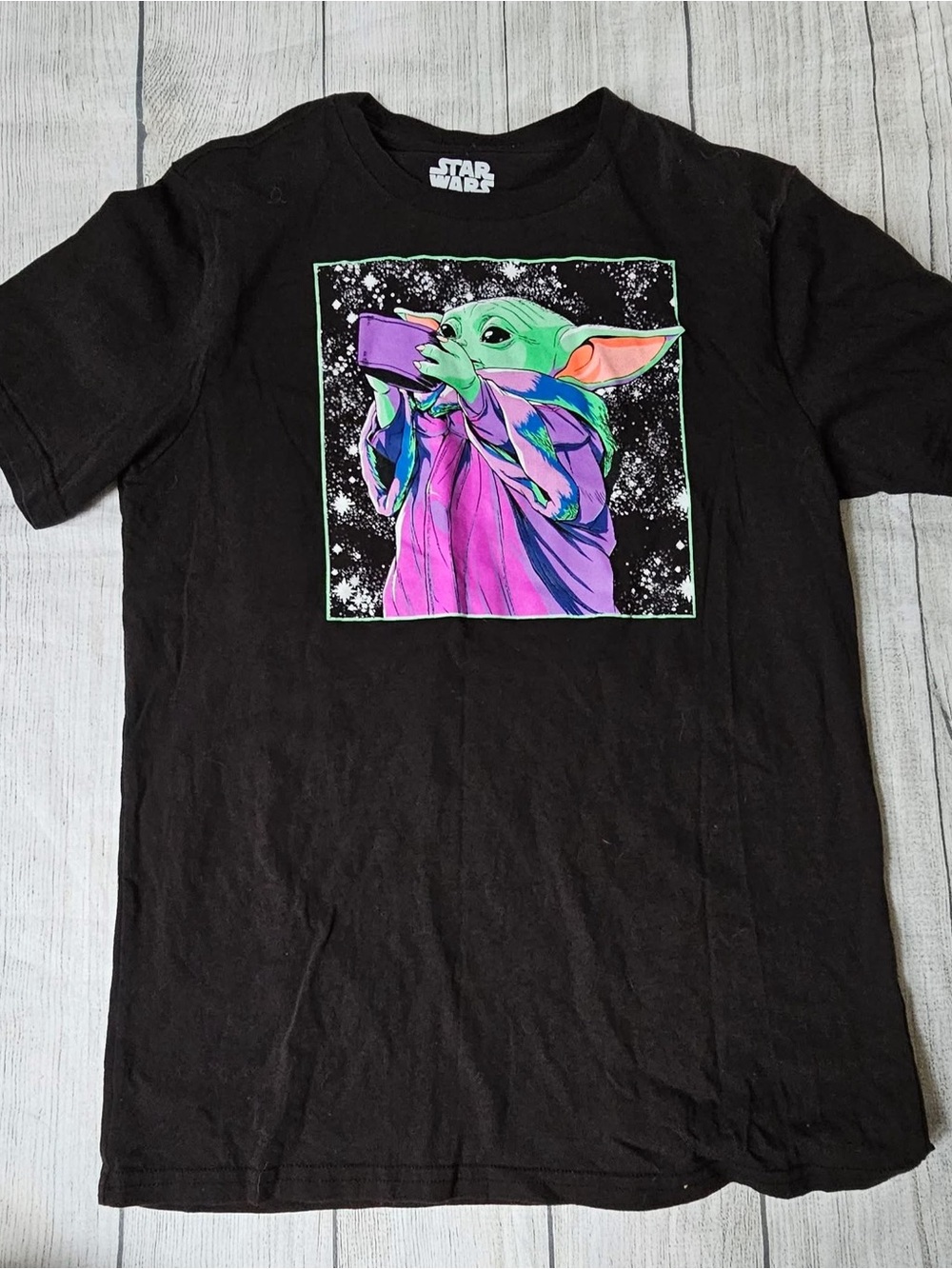 Star Wars Kids Black Tee with Green & Purple Grogu Graphic